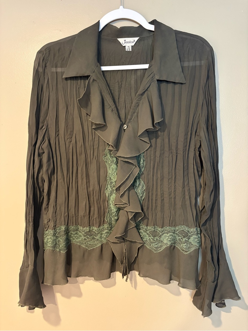 vintage y2k ruffle fairygrunge whimsical cottacore earthy button up blouse